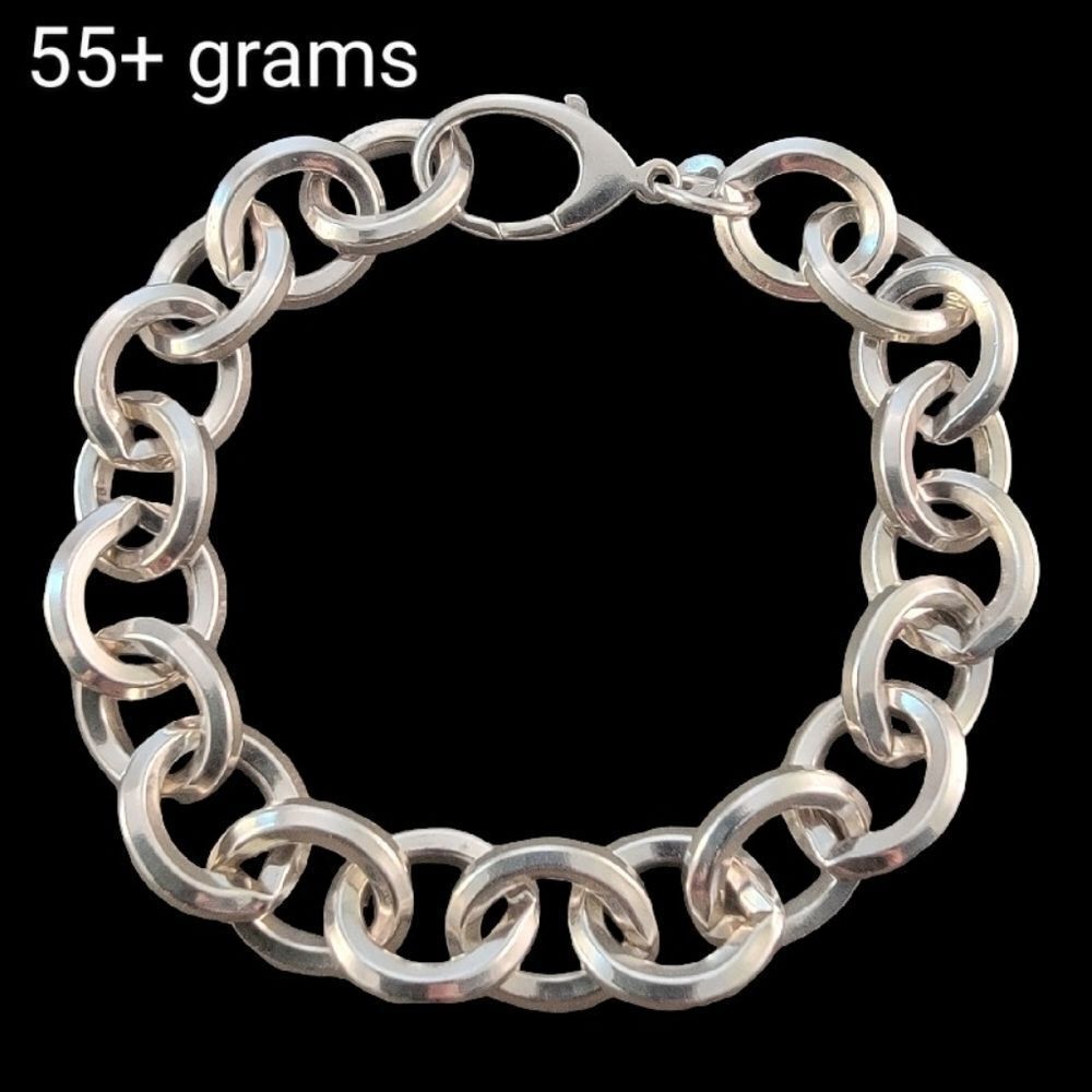 Sterling Heavy Beveled Chunky Cable Statement Chain Link Bracelet